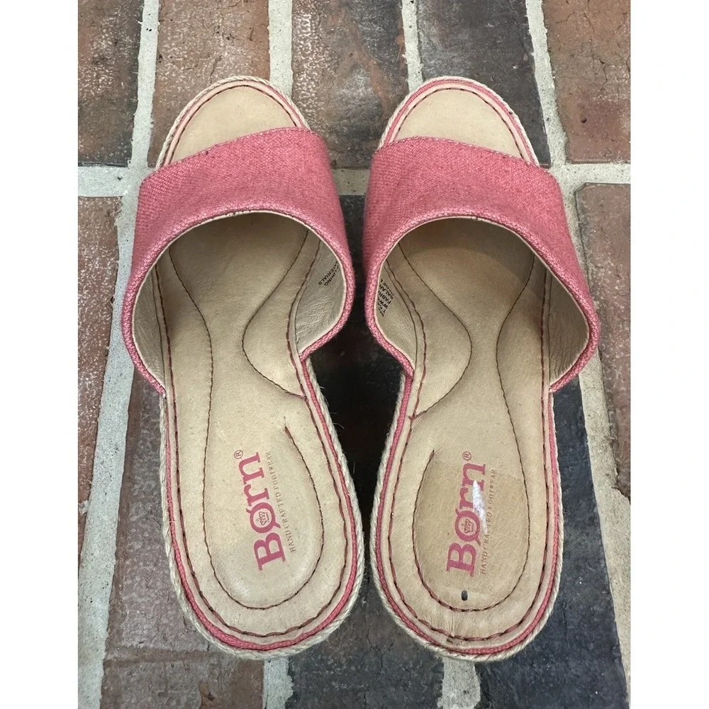 Born Red Canvas Espadrille Sandals High Jute Wedge Heel Open Toe Women's 8